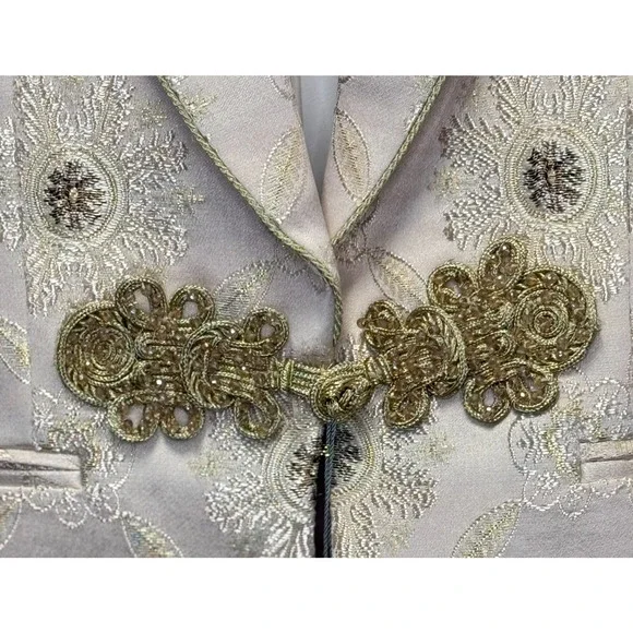 Kent & Park Cream Gold Embellished Tuxedo Jacket 40R J103 Italy Formal - Picture 2 of 13